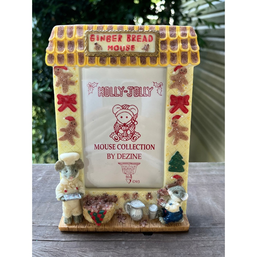 Vintage 1993 Dezine Holly-Jolly Mouse Gingerbread House Christmas Picture Frame